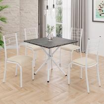 Conjunto Sala de Jantar Mesa Quadrada 75x75cm Tampo Ardósia Indiana 4 Cadeiras Paraty