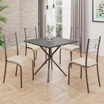 Conjunto Sala de Jantar Mesa Quadrada 75x75cm Tampo Ardósia Indiana 4 Cadeiras Paraty Prata/Creme/Mart Conjunto Sala de Jantar Mesa Quadrada 75x75cm Tampo Ardósia Indiana 4 Cadeiras Paraty Prata/Creme/Mart