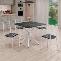 Conjunto Sala de Jantar Mesa Quadrada 75x75cm Tampo Ardósia Indiana 4 Cadeiras Rio