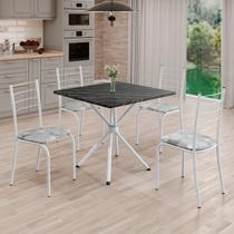 Conjunto Sala de Jantar Mesa Quadrada 75x75cm Tampo Ardósia Indiana 4 Cadeiras Rio