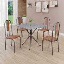 Conjunto Sala de Jantar Mesa Quadrada 75x75cm Tampo Granito Ocre 4 Cadeiras Linda Yescasa Prata/Marrom