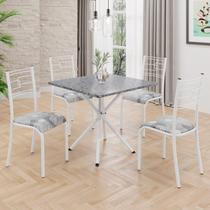 Conjunto Sala de Jantar Mesa Quadrada 75x75cm Tampo Granito Ocre 4 Cadeiras Paraty Branco/Paraopeba
