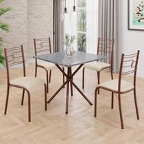 Conjunto Sala de Jantar Mesa Quadrada 75x75cm Tampo Granito Ocre 4 Cadeiras Paraty Marrom/Creme