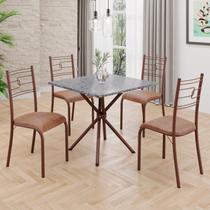 Conjunto Sala de Jantar Mesa Quadrada 75x75cm Tampo Granito Ocre 4 Cadeiras Paraty Marrom/material sintético