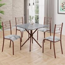 Conjunto Sala de Jantar Mesa Quadrada 75x75cm Tampo Granito Ocre 4 Cadeiras Paraty