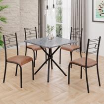 Conjunto Sala de Jantar Mesa Quadrada 75x75cm Tampo Granito Ocre 4 Cadeiras Paraty