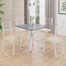 Conjunto Sala de Jantar Mesa Quadrada 75x75cm Tampo Granito Ocre 4 Cadeiras Paraty
