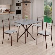 Conjunto Sala de Jantar Mesa Quadrada 75x75cm Tampo Granito Ocre 4 Cadeiras Rio