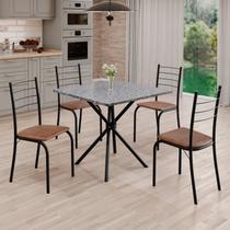 Conjunto Sala de Jantar Mesa Quadrada 75x75cm Tampo Granito Ocre 4 Cadeiras Rio