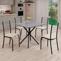 Conjunto Sala de Jantar Mesa Quadrada 75x75cm Tampo Granito Ocre 4 Cadeiras Rio