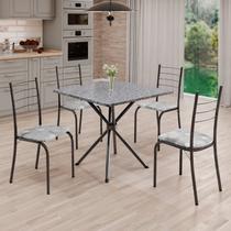 Conjunto Sala de Jantar Mesa Quadrada 75x75cm Tampo Granito Ocre 4 Cadeiras Rio