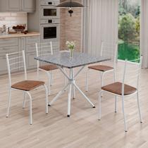 Conjunto Sala de Jantar Mesa Quadrada 75x75cm Tampo Granito Ocre 4 Cadeiras Rio