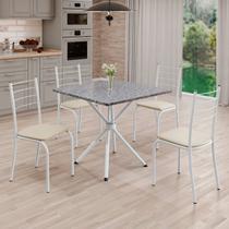 Conjunto Sala de Jantar Mesa Quadrada 75x75cm Tampo Granito Ocre 4 Cadeiras Rio