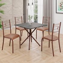 Conjunto Sala de Jantar Mesa Quadrada 75x75cm Tampo Mdp Ardósia Indiana 4 Cadeiras Paraty