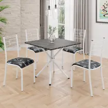 Conjunto Sala de Jantar Mesa Quadrada 75x75cm Tampo Mdp Ardósia Indiana 4 Cadeiras Paraty