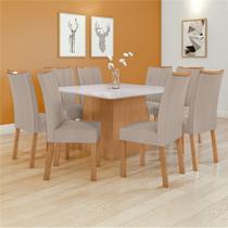 Conjunto Sala de Jantar Mesa Quadrada 8 Cadeiras Tampo de Vidro Nevada Apogeu 130x130cm Bege Amêndoa Clean/Off White Conjunto Sala de Jantar Mesa Quadrada 8 Cadeiras Tampo de Vidro Nevada Apogeu 130x130cm Bege Amêndoa Clean/Off White