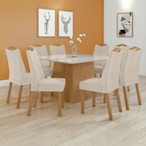 Conjunto Sala de Jantar Mesa Quadrada 8 Cadeiras Tampo de Vidro Nevada Vênus 130x130cm Amêndoa Clean/Off White/Bege Conjunto Sala de Jantar Mesa Quadrada 8 Cadeiras Tampo de Vidro Nevada Vênus 130x130cm Amêndoa Clean/Off White/Bege
