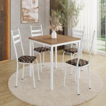 Conjunto Sala de Jantar Mesa Quadrada 90cm Tampo BP com 4 Cadeiras Adriana Branco/Mosaico Palha/Demolição Conjunto Sala de Jantar Mesa Quadrada 90cm Tampo BP com 4 Cadeiras Adriana Branco/Mosaico Palha/Demolição