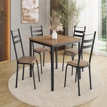 Conjunto Sala de Jantar Mesa Quadrada 90cm Tampo BP com 4 Cadeiras Adriana Preto/Rattan/Demolição Conjunto Sala de Jantar Mesa Quadrada 90cm Tampo BP com 4 Cadeiras Adriana Preto/Rattan/Demolição