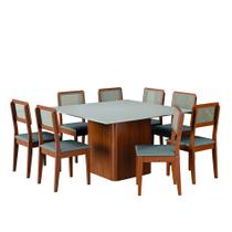 Conjunto Sala de Jantar Mesa Quadrada Montevideo 1,36m C/ 8 Cadeiras Santiago Madeirado/Cinza Dobuê