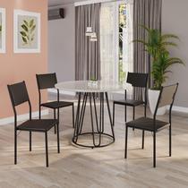 Conjunto Sala de Jantar Mesa Redonda 100cm Base Omega Tampo Mdf Laca com Vidro Florença