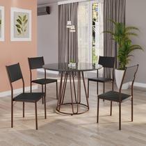 Conjunto Sala de Jantar Mesa Redonda 100cm Base Omega Tampo Mdf Laca com Vidro Florença