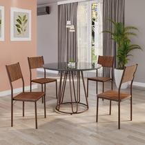 Conjunto Sala de Jantar Mesa Redonda 100cm Base Omega Tampo Mdf Laca com Vidro Florença