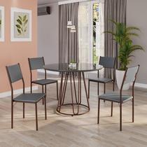 Conjunto Sala de Jantar Mesa Redonda 100cm Base Omega Tampo Mdf Laca com Vidro Florença