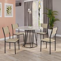 Conjunto Sala de Jantar Mesa Redonda 100cm Base Omega Tampo Mdf Laca com Vidro Florença