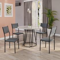 Conjunto Sala de Jantar Mesa Redonda 100cm Base Omega Tampo Mdf Laca com Vidro Florença