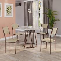 Conjunto Sala de Jantar Mesa Redonda 100cm Base Omega Tampo Mdf Laca com Vidro Florença