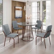 Conjunto Sala de Jantar Mesa Redonda 100cm Base Omega Tampo MDF Laca com Vidro Malibu Marrom/Grafite Conjunto Sala de Jantar Mesa Redonda 100cm Base Omega Tampo MDF Laca com Vidro Malibu Marrom/Grafite