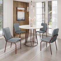 Conjunto Sala de Jantar Mesa Redonda 100cm Base Omega Tampo MDF Laca com Vidro Malibu Marrom/Grafite Conjunto Sala de Jantar Mesa Redonda 100cm Base Omega Tampo MDF Laca com Vidro Malibu Marrom/Grafite