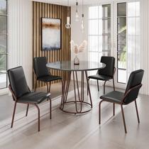 Conjunto Sala de Jantar Mesa Redonda 100cm Base Omega Tampo MDF Laca com Vidro Malibu Marrom/Preto