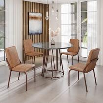 Conjunto Sala de Jantar Mesa Redonda 100cm Base Omega Tampo Mdf Laca com Vidro Malibu