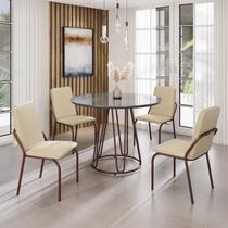 Conjunto Sala de Jantar Mesa Redonda 100cm Base Omega Tampo Mdf Laca com Vidro Malibu Conjunto Sala de Jantar Mesa Redonda 100cm Base Omega Tampo Mdf Laca com Vidro Malibu