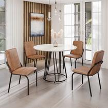 Conjunto Sala de Jantar Mesa Redonda 100cm Base Omega Tampo Mdf Laca com Vidro Malibu