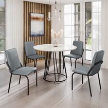 Conjunto Sala de Jantar Mesa Redonda 100cm Base Omega Tampo Mdf Laca com Vidro Malibu