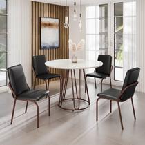 Conjunto Sala de Jantar Mesa Redonda 100cm Base Omega Tampo Mdf Laca com Vidro Malibu