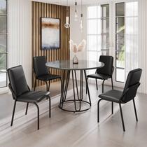 Conjunto Sala de Jantar Mesa Redonda 100cm Base Omega Tampo MDF Laca com Vidro Malibu Preto