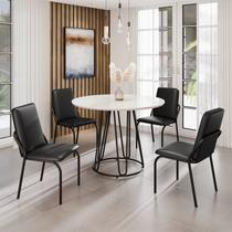 Conjunto Sala de Jantar Mesa Redonda 100cm Base Omega Tampo MDF Laca com Vidro Malibu Preto