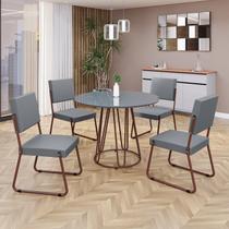 Conjunto Sala de Jantar Mesa Redonda 100cm Base Omega Tampo MDF Laca com Vidro Napoli Marrom/Grafite