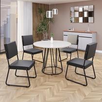 Conjunto Sala de Jantar Mesa Redonda 100cm Base Omega Tampo Mdf Laca com Vidro Napoli