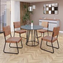 Conjunto Sala de Jantar Mesa Redonda 100cm Base Omega Tampo Mdf Laca com Vidro Napoli Conjunto Sala de Jantar Mesa Redonda 100cm Base Omega Tampo Mdf Laca com Vidro Napoli