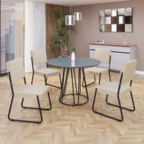 Conjunto Sala de Jantar Mesa Redonda 100cm Base Omega Tampo Mdf Laca com Vidro Napoli Conjunto Sala de Jantar Mesa Redonda 100cm Base Omega Tampo Mdf Laca com Vidro Napoli