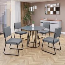 Conjunto Sala de Jantar Mesa Redonda 100cm Base Omega Tampo Mdf Laca com Vidro Napoli