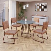 Conjunto Sala de Jantar Mesa Redonda 100cm Base Omega Tampo Mdf Laca com Vidro Napoli Conjunto Sala de Jantar Mesa Redonda 100cm Base Omega Tampo Mdf Laca com Vidro Napoli