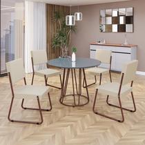 Conjunto Sala de Jantar Mesa Redonda 100cm Base Omega Tampo Mdf Laca com Vidro Napoli