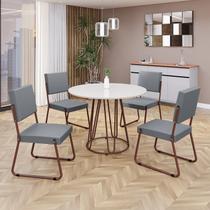 Conjunto Sala de Jantar Mesa Redonda 100cm Base Omega Tampo Mdf Laca com Vidro Napoli Conjunto Sala de Jantar Mesa Redonda 100cm Base Omega Tampo Mdf Laca com Vidro Napoli