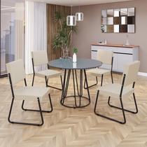 Conjunto Sala de Jantar Mesa Redonda 100cm Base Omega Tampo MDF Laca com Vidro Napoli Preto/Creme